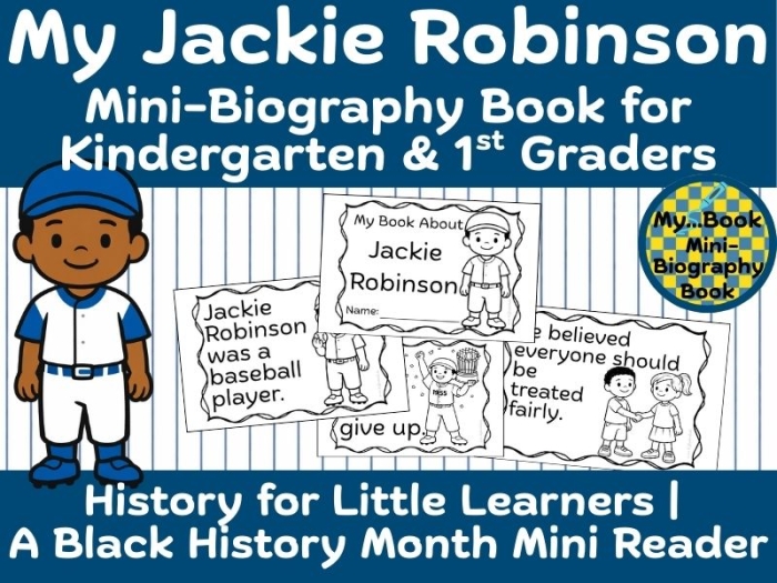 Jackie Robinson biography worksheet for third graders focusing on sequence of events