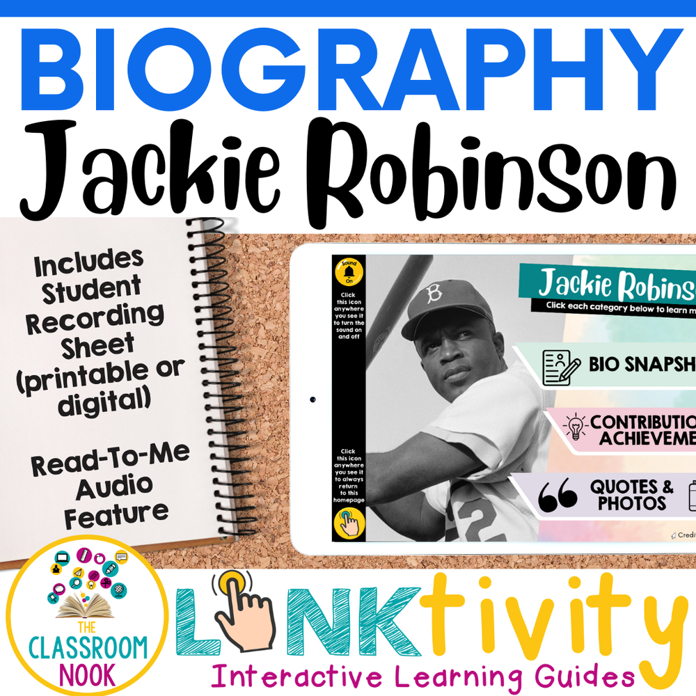 Jackie Robinson biography worksheet for third graders focusing on sequence of events