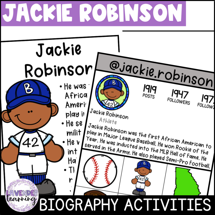 Third grade students practicing sequencing skills with a biography worksheet about baseball legend Jackie Robinson