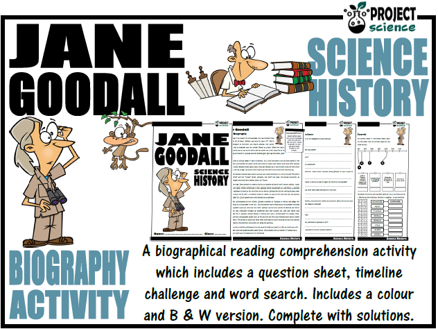 Jane Goodall Biography worksheet for fourth graders focusing on animal research