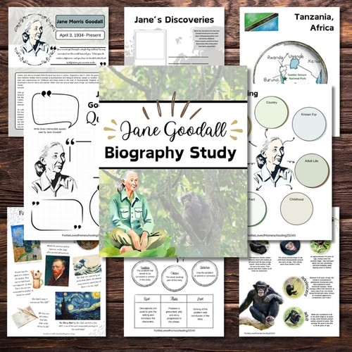 Jane Goodall Biography worksheet designed for fourth graders focusing on animal research