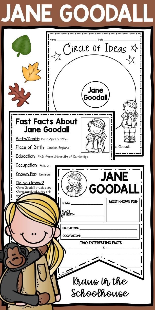 Jane Goodall Biography worksheet for fourth graders focused on animal research
