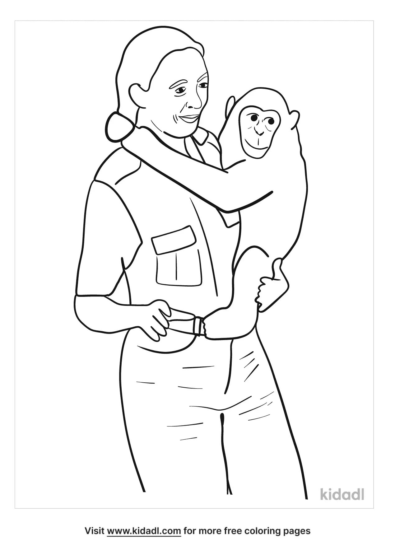 Inspiring coloring activity featuring Jane Goodall, renowned scientist and conservationist Jane Goodall coloring page worksheet for young animal lovers in Pre-K