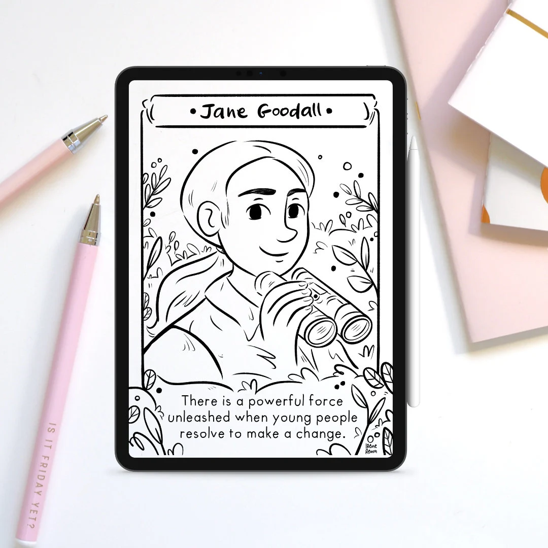 Inspiring coloring activity featuring a renowned scientist of the 20th century Jane Goodall coloring page worksheet for Pre-K animal lovers