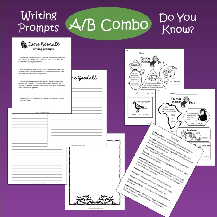 Second grade reading worksheet featuring Jane Goodall with ratio and proportion activities for young learners