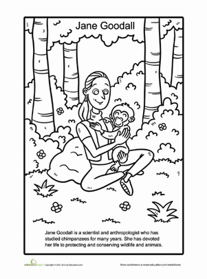 Second grade worksheet featuring Jane Goodall for practicing ratios and proportions