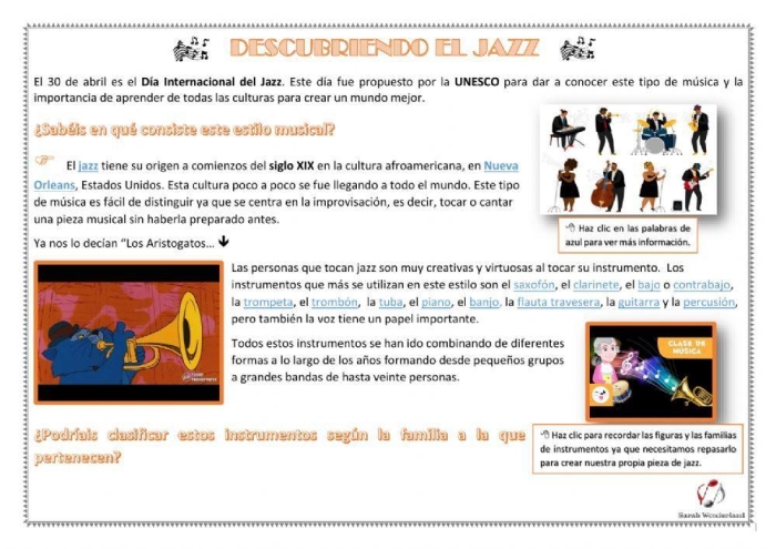 Fourth grade student worksheet covering the origins of jazz music for Black History Month