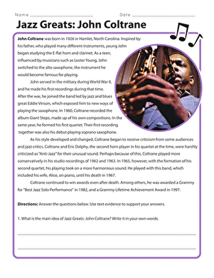 ALT text for a worksheet focusing on the history of jazz music and its significance in African-American culture
