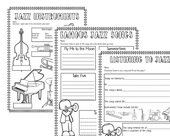A fourth-grade worksheet exploring the history of jazz music and its African-American roots