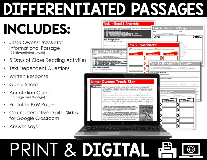 Second grade worksheet featuring an educational reading passage about the life and accomplishments of historical hero Jesse Owens