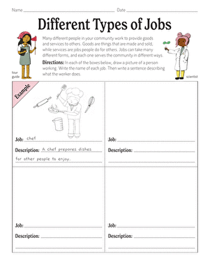 Different Types of Jobs Activity Worksheet 15 First grade worksheet for drawing and labeling three different types of jobs in a data and graphing lesson