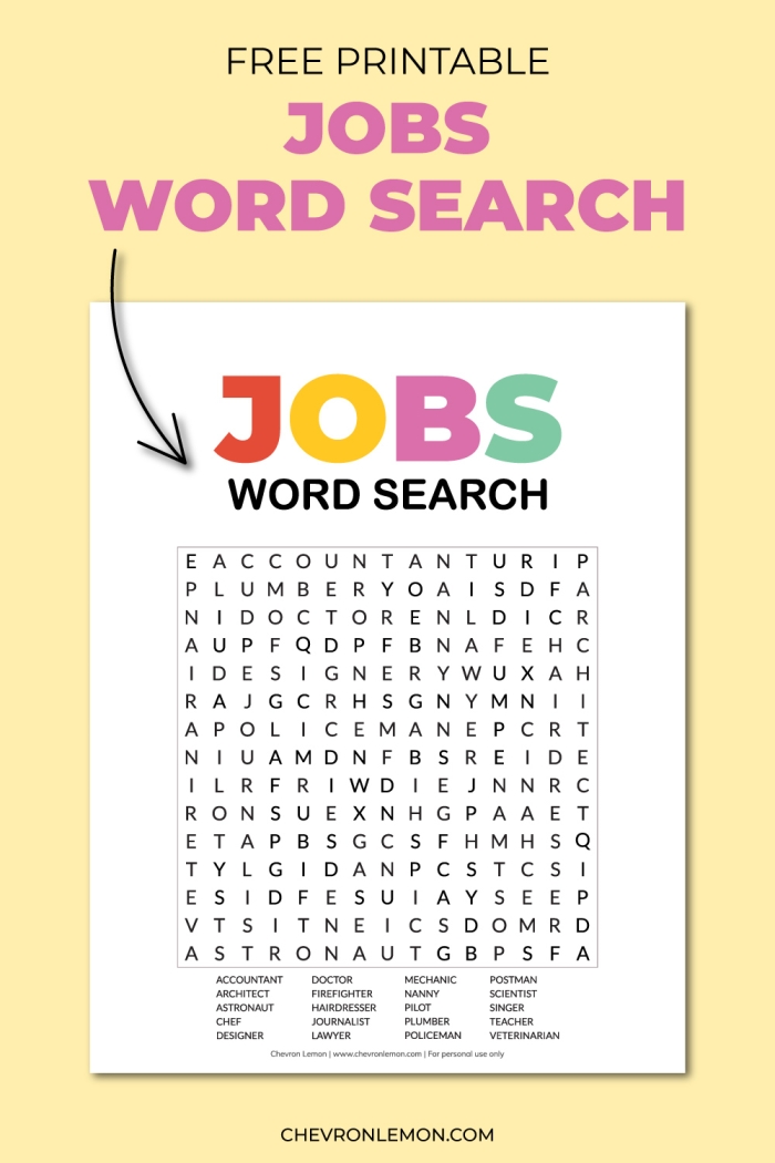 Second grade students searching for job-related words in a fun word search puzzle activity
