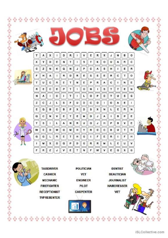 Second grade students can identify professional vocabulary with this printable Jobs Word Search worksheet