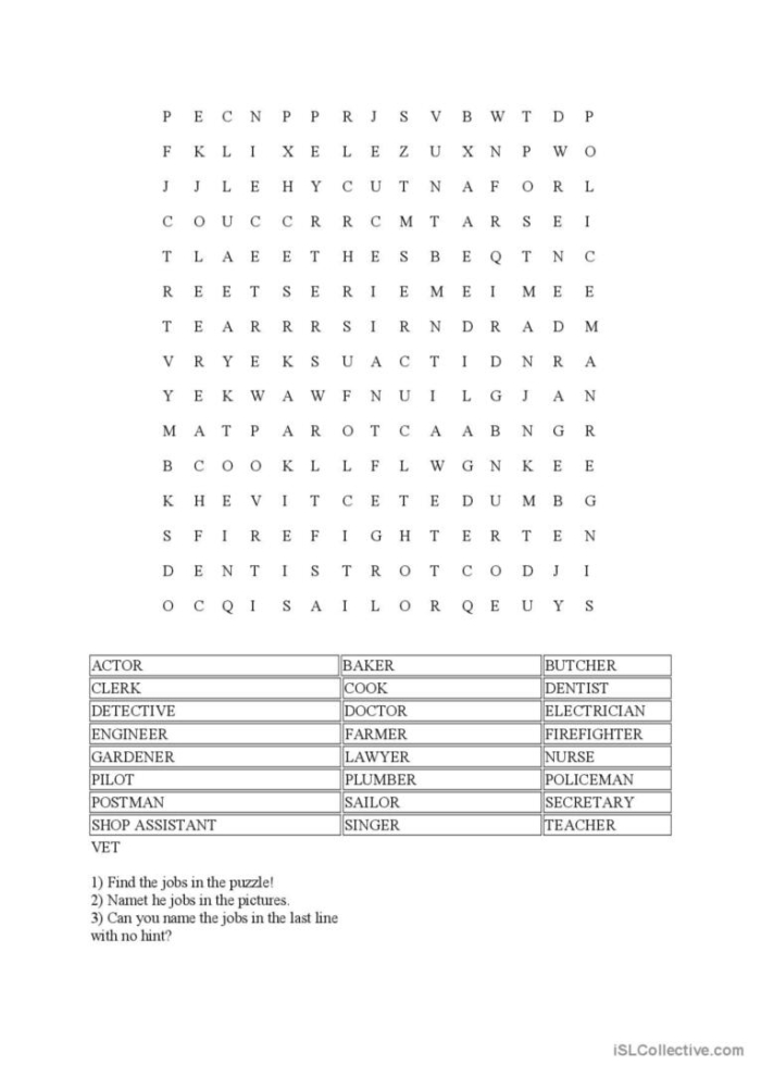 Second grade students searching for job-related words in a fun word search puzzle activity