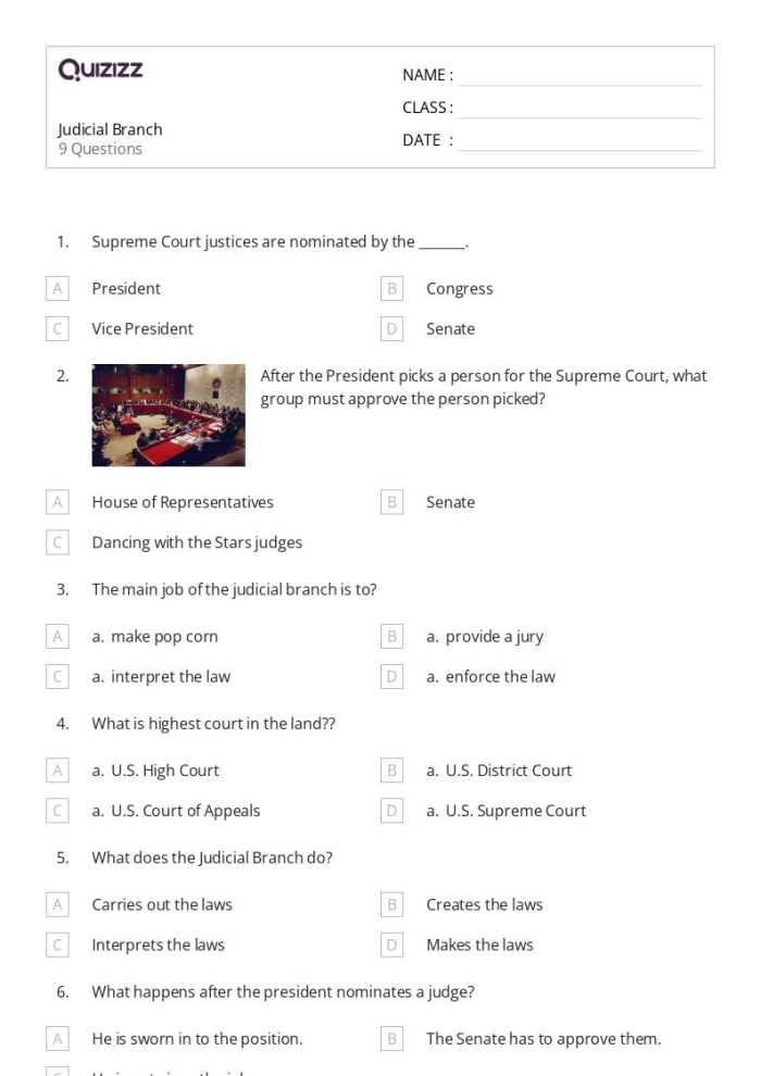 Educational worksheet on the judicial branch for understanding ratios and proportions Graphic organizer illustrating the functions of the judicial branch for sixth graders