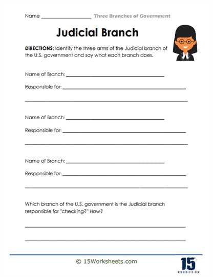 Explore the functions of the judicial branch with this engaging worksheet activity Judicial Branch worksheet graphic organizer for sixth graders to understand its role in the federal government