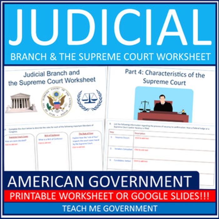 Sixth grade students completing a civics worksheet about the Supreme Court and judicial branch of government