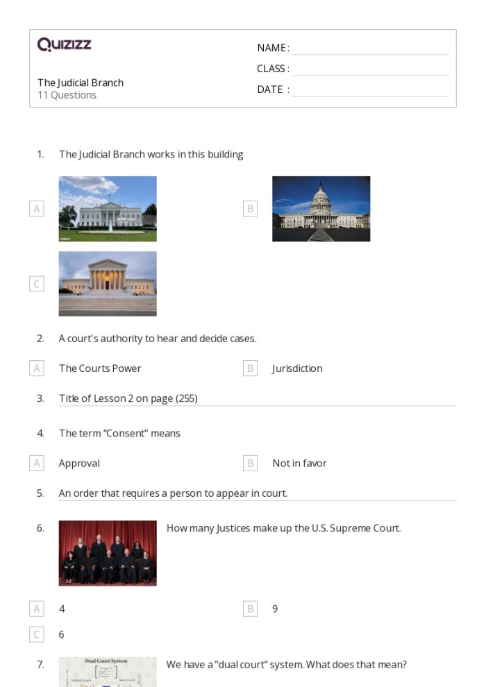 Judicial Branch Worksheet Graphic Organizer for 6th Grade Social Studies Lesson 21 A sixth grade graphic organizer worksheet explaining the role and structure of the judicial branch