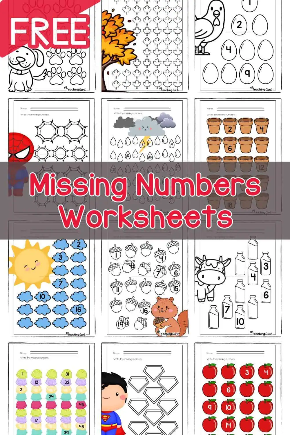 Kindergarten worksheet featuring Jungle Joe asking students to fill in the missing three-digit numbers