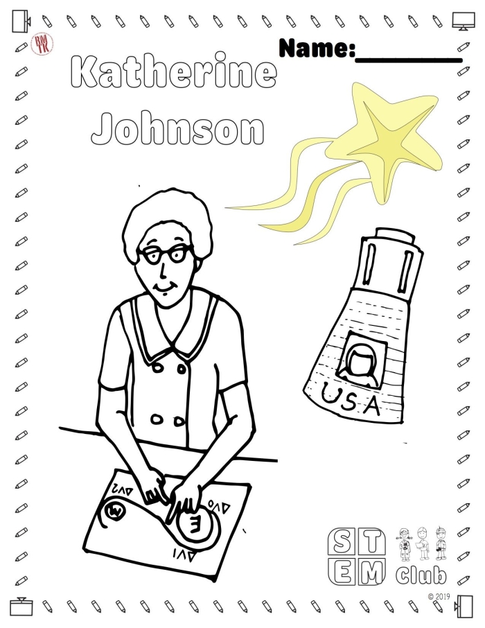 Worksheet featuring Katherine Johnson, a pioneering NASA mathematician, designed for kindergarten students
