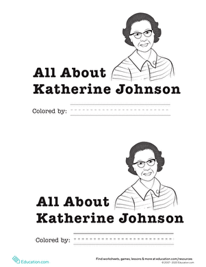Worksheet featuring Katherine Johnson for second-grade algebra students