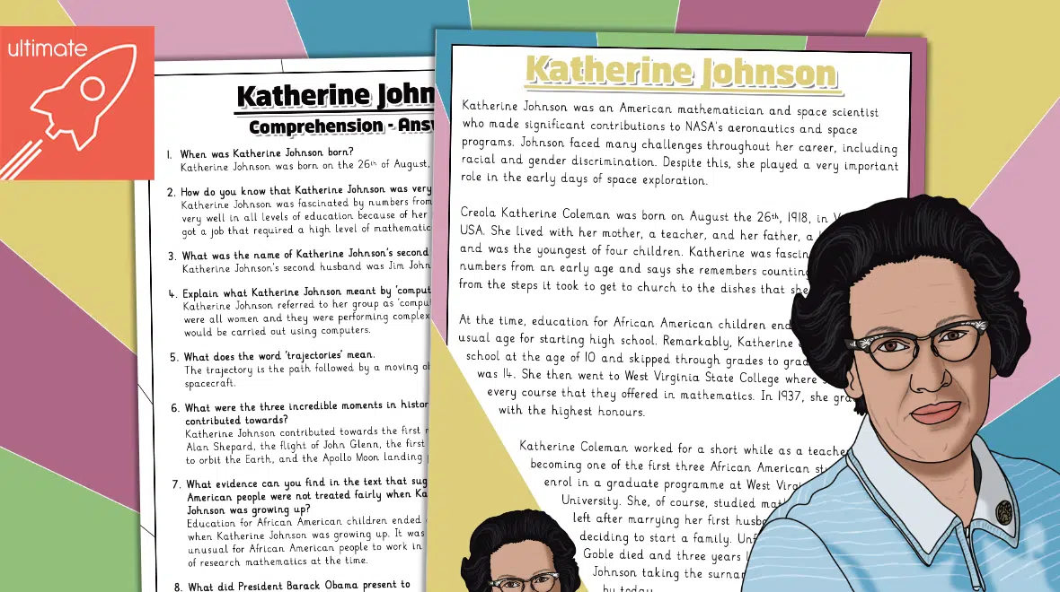 Katherine Johnson Reader worksheet for kindergarteners to enhance vocabulary and reading skills
