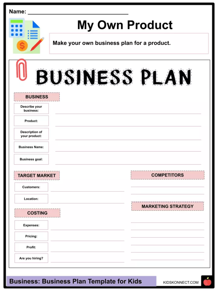 Starting a Business for Kids Multiplication Worksheet 16 Third grade student filling out a business plan worksheet featuring multiplication practice