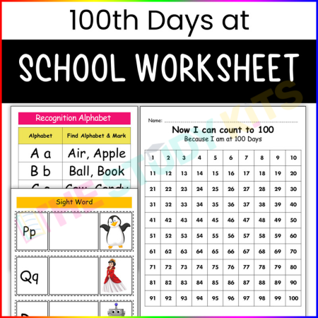 Colorful 100th Day Counting Reader worksheet designed for kindergarteners to practice counting to 100. Engaging booklet for celebrating the 100th day of school with fun counting activities.
