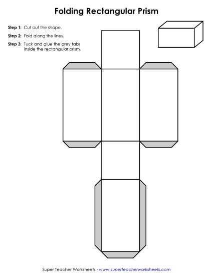 Printable rectangular prism net template for kindergarten students to cut out and assemble while learning about 3D geometric shapes