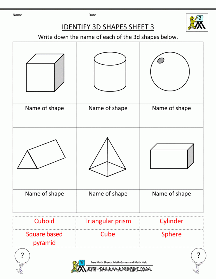 Identifying 3D Shapes in the World Worksheet Number 20 Kindergarten students identifying 3D shapes on a colorful matching worksheet