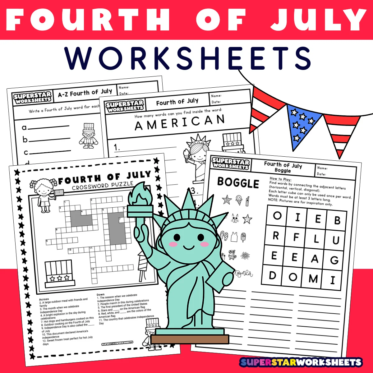 Kindergarten student engaging with a fun 4th of July game worksheet