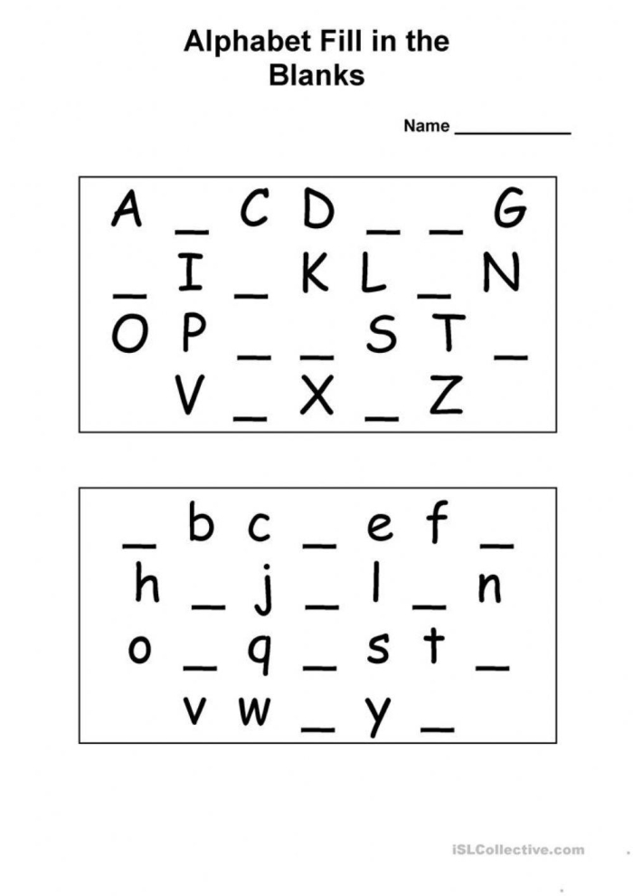Kindergarten ABC fill in the blank worksheet featuring space themed letters to cut and paste