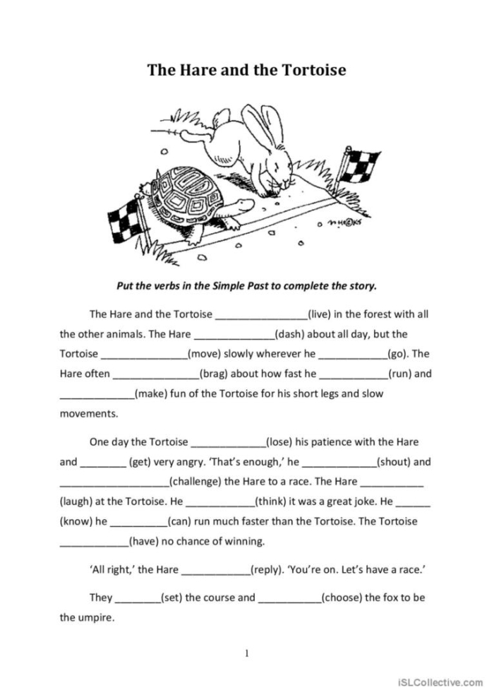 The Hare and the Tortoise worksheet 19 for kindergarten history class Kindergarten history worksheet featuring the tortoise and the hare fable characters