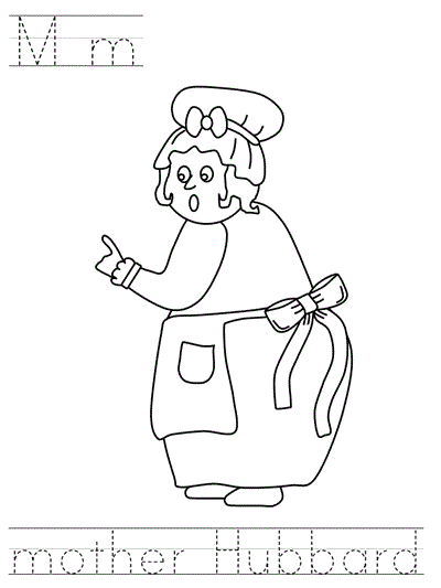 Kindergarten worksheet featuring the nursery rhyme Old Mother Hubbard with space to illustrate the story