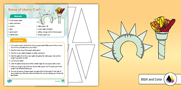 Statue of Liberty crown worksheet for kindergarten students celebrating the 4th of July