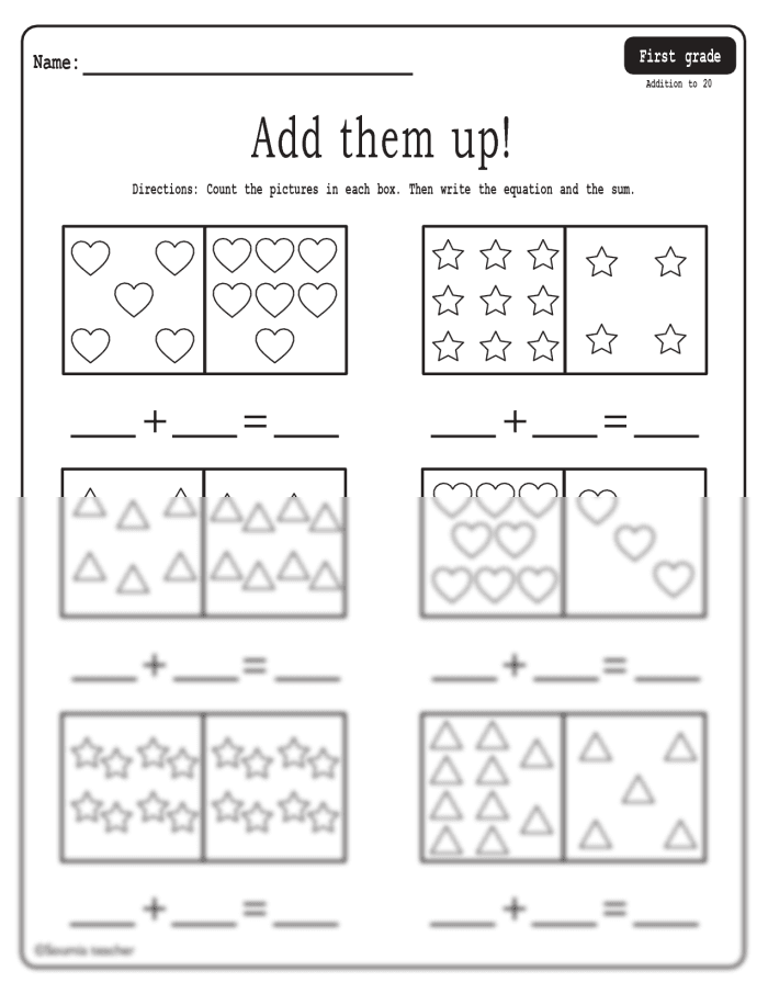 Fun addition practice for kindergarten: Adding Up To 20 worksheet Colorful worksheet featuring balloons for adding numbers up to 20