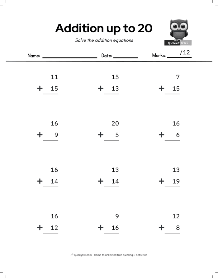 Adding Up To 20 Worksheet Number 24 Kindergarten Math Practice Kindergarten worksheet for adding numbers up to 20 featuring colorful balloon counting exercises