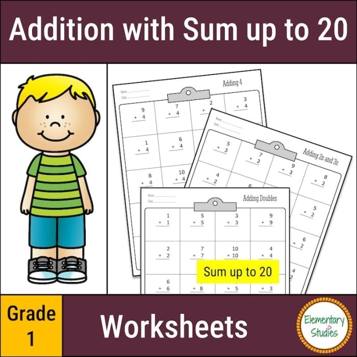 Fun addition activity featuring balloons for adding numbers within 20 Colorful worksheet for kindergarten students to practice addition up to 20 with balloons