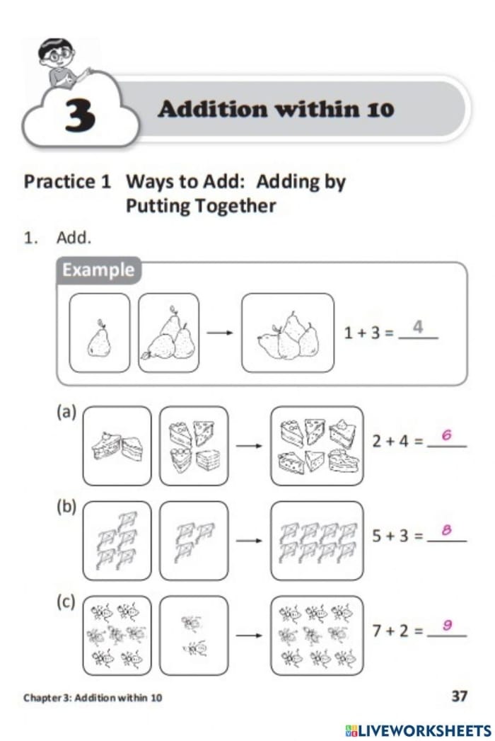 Adding Up To 20 Balloon Counting Math Worksheet for Kindergarten Colorful kindergarten worksheet featuring balloons to practice addition problems up to 20