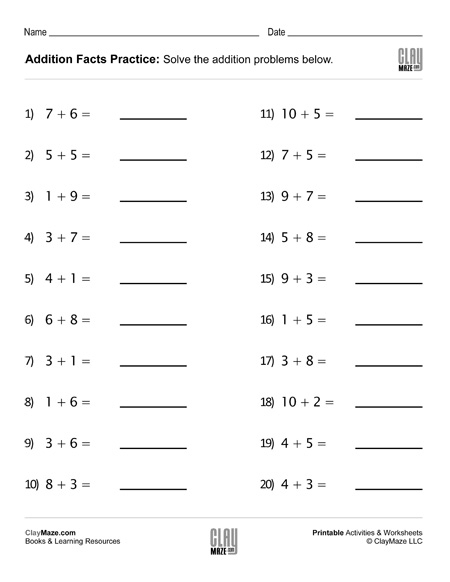 Kindergarten student completing an addition facts practice worksheet featuring starry sky illustrations