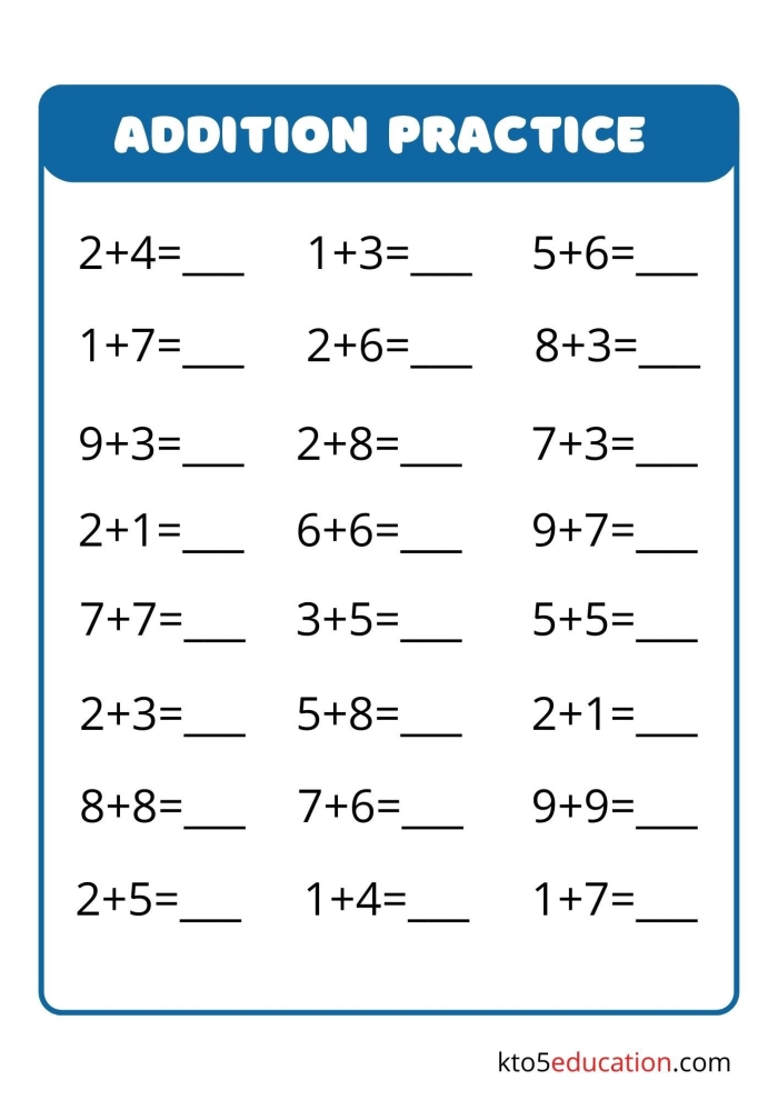 Kindergarten student practicing basic addition facts with a star-themed math worksheet