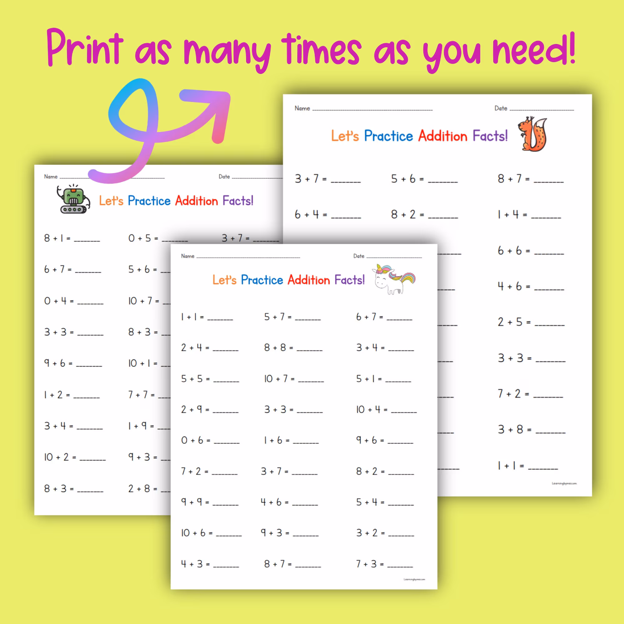 Kindergarten math worksheet for practicing addition facts with a starry sky theme