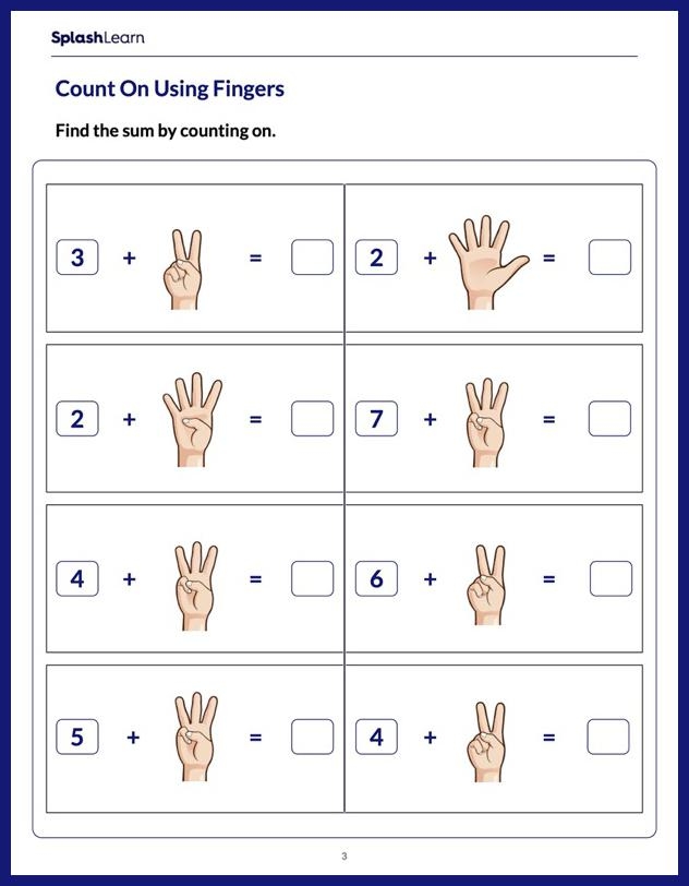 Handy Addition worksheet for kindergarteners practicing counting and addition with fingers