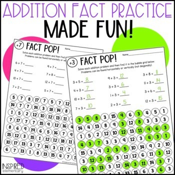 Addition Facts Practice worksheet for kindergarten with a starry theme