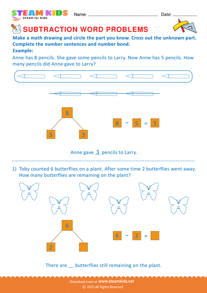 Kindergarten worksheet showing missing number bonds for addition practice up to ten