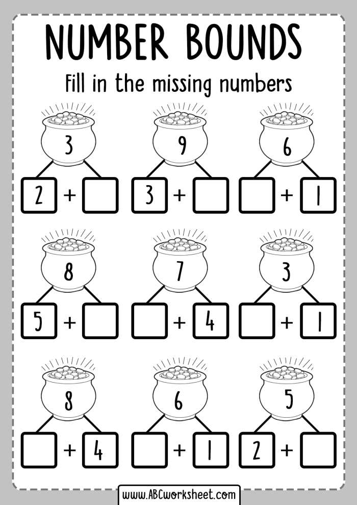 Number bonds worksheet for kindergarten students focusing on addition within 10