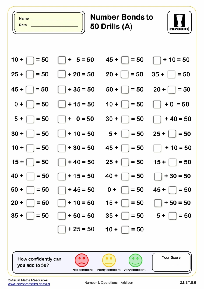 Kindergarten worksheet showing missing number bonds for students to practice addition within 10