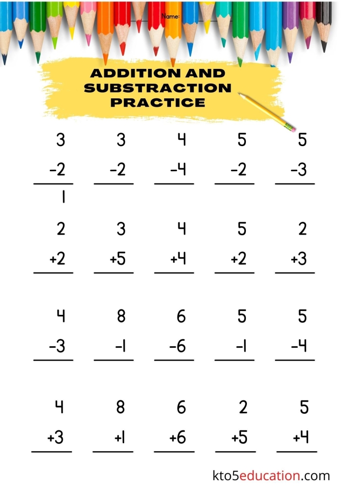 Addition Facts Practice worksheet for kindergarteners with a cute star theme