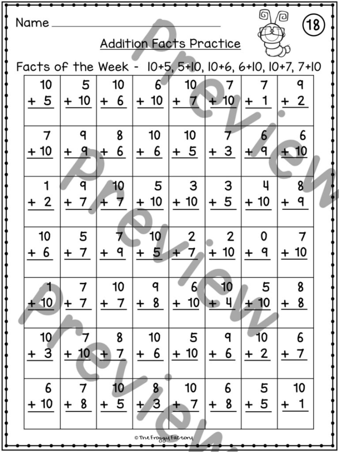 Kindergarten student practicing single digit addition facts on a star themed worksheet