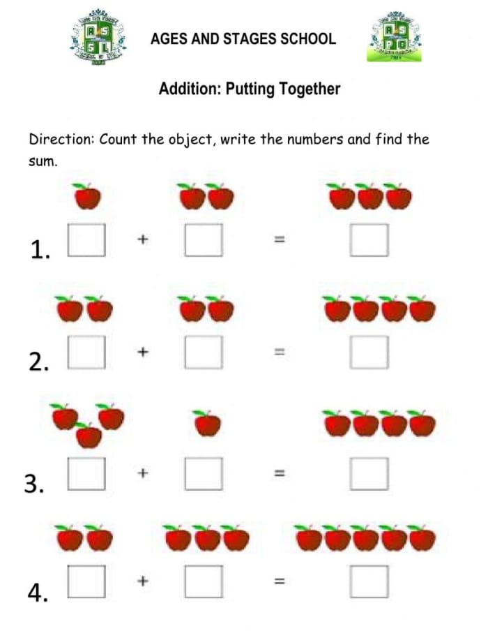 Colorful addition to 10 worksheet featuring balloons and cupcakes for kindergarten students